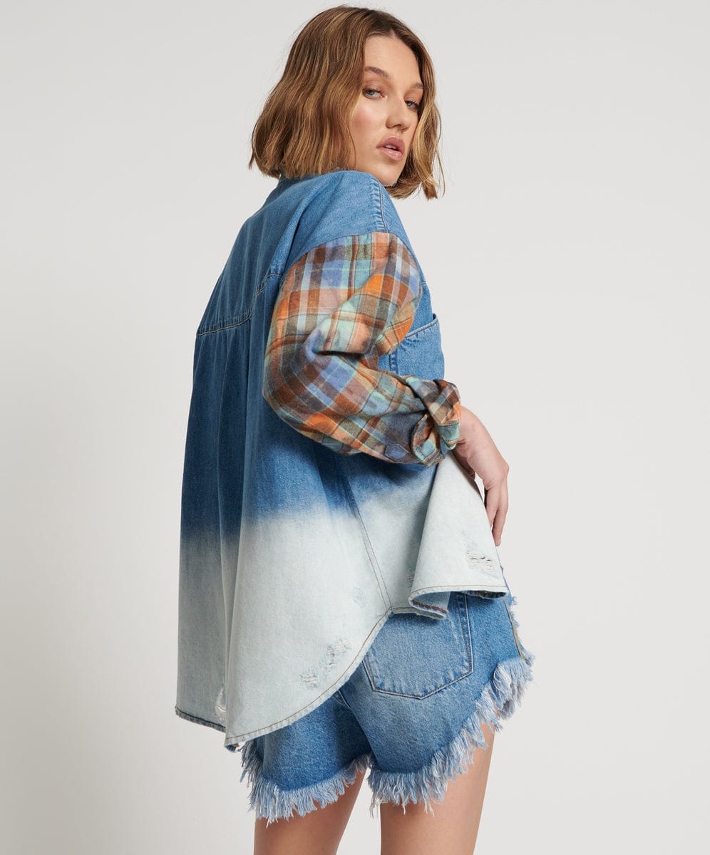 One Teaspoon Blue Revolver Denim Flannel Shirt Shirts
