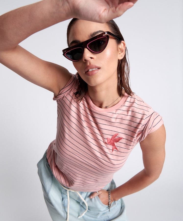 One Teaspoon Bower Bird Embroidered Logo Fitted Tee T-Shirts - Womens