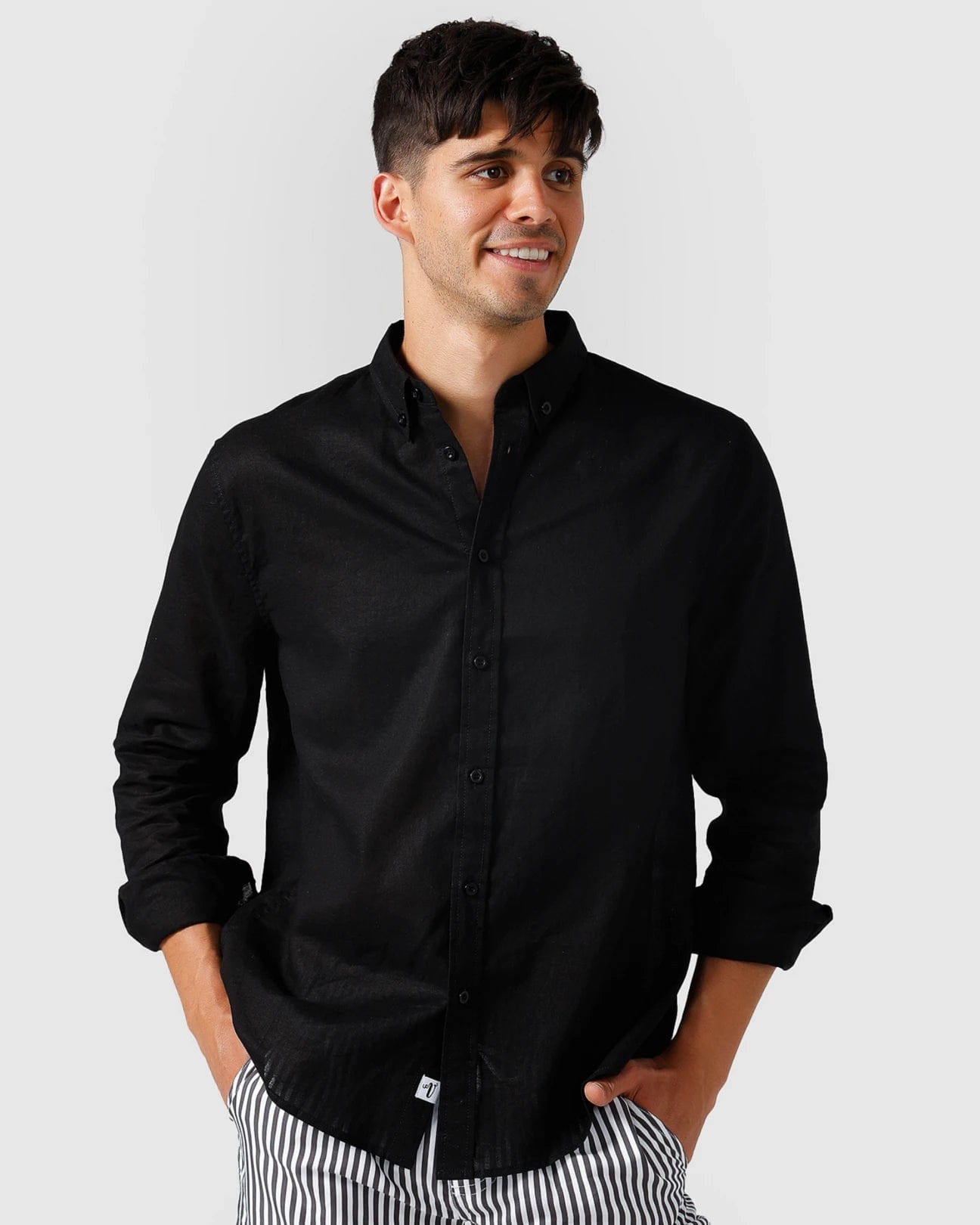 Vacay Swimwear Linen Shirt - Black Shirts - Mens