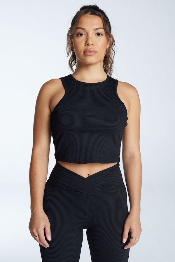 Year of Ours Ribbed Muscle Crop (with built-in bra) Black Tanks