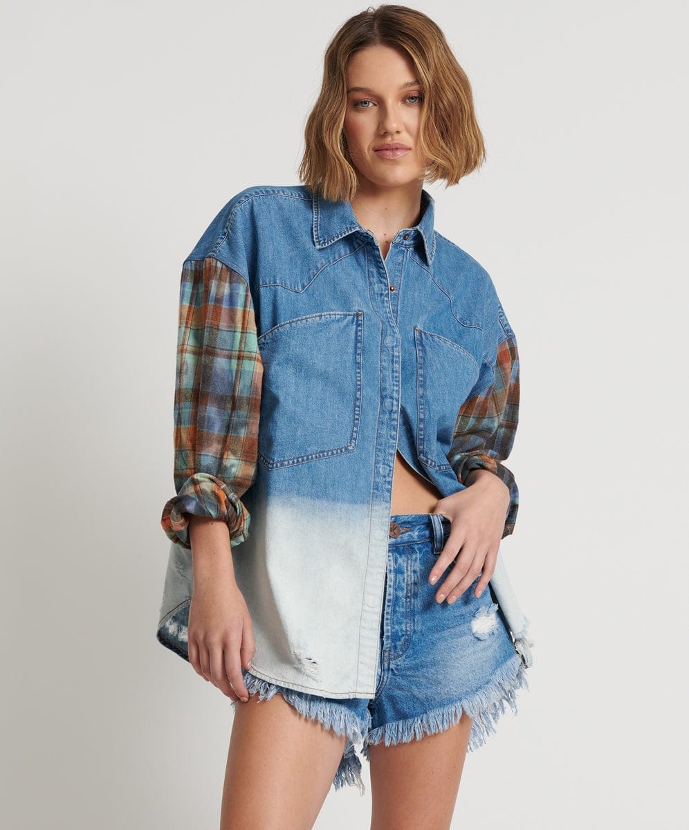 One Teaspoon Blue Revolver Denim Flannel Shirt Shirts