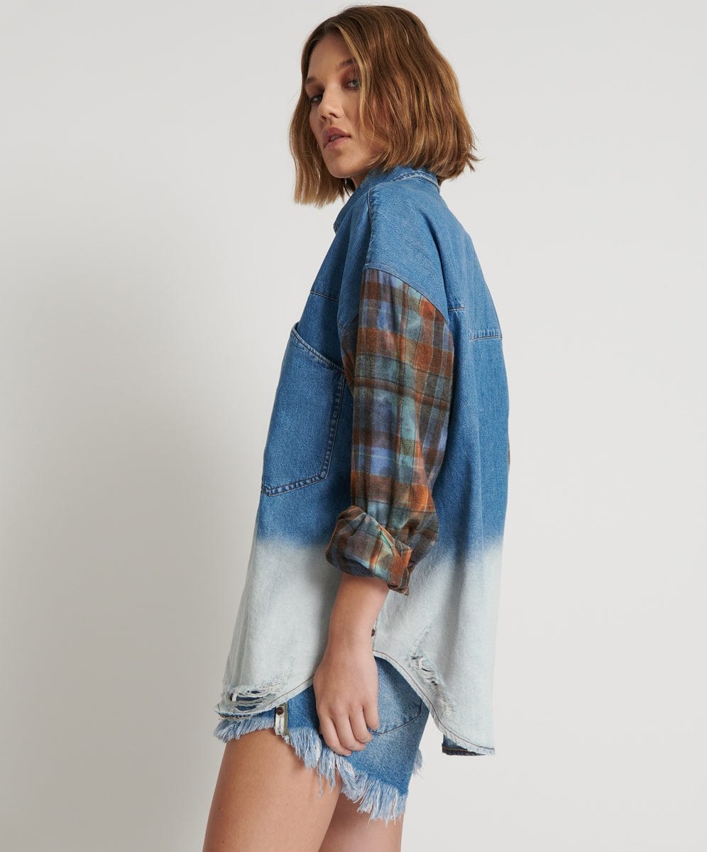 One Teaspoon Blue Revolver Denim Flannel Shirt Shirts