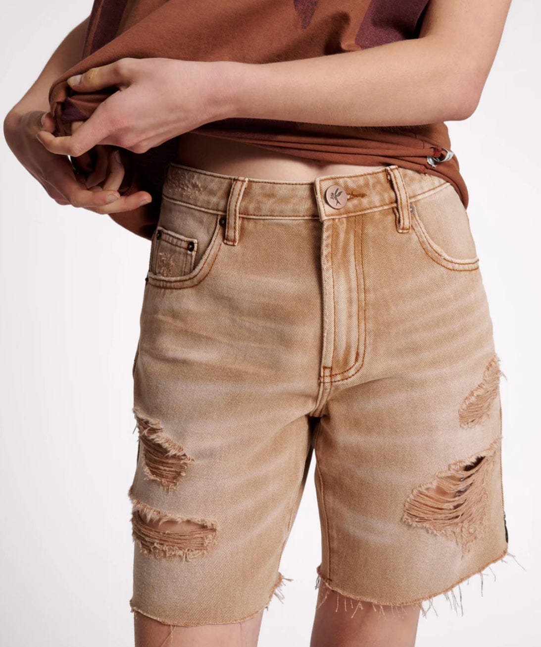 One Teaspoon Tobacco Jackson Mid-waist Wide Leg Shorts Shorts