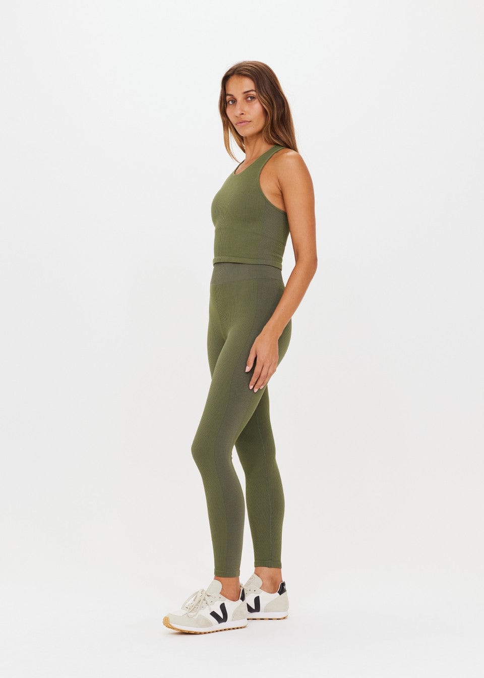 The Upside Ribbed Seamless 25in Midi Pant - Olive Leggings