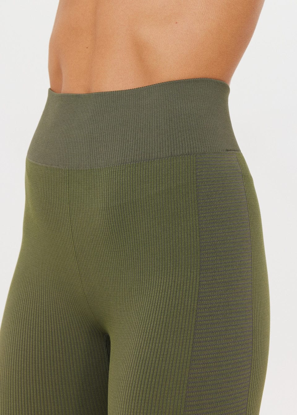 The Upside Ribbed Seamless 25in Midi Pant - Olive Leggings