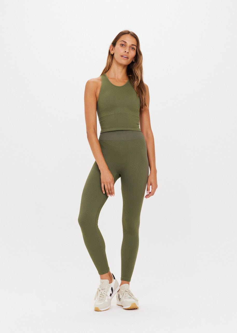 The Upside Ribbed Seamless 25in Midi Pant - Olive Leggings