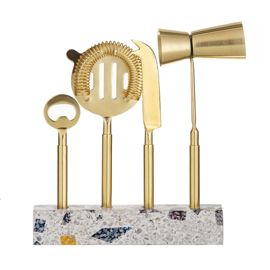Amalfi Harlequin Bar Tools Set/5 - Gold/Multi Cocktail Accessories