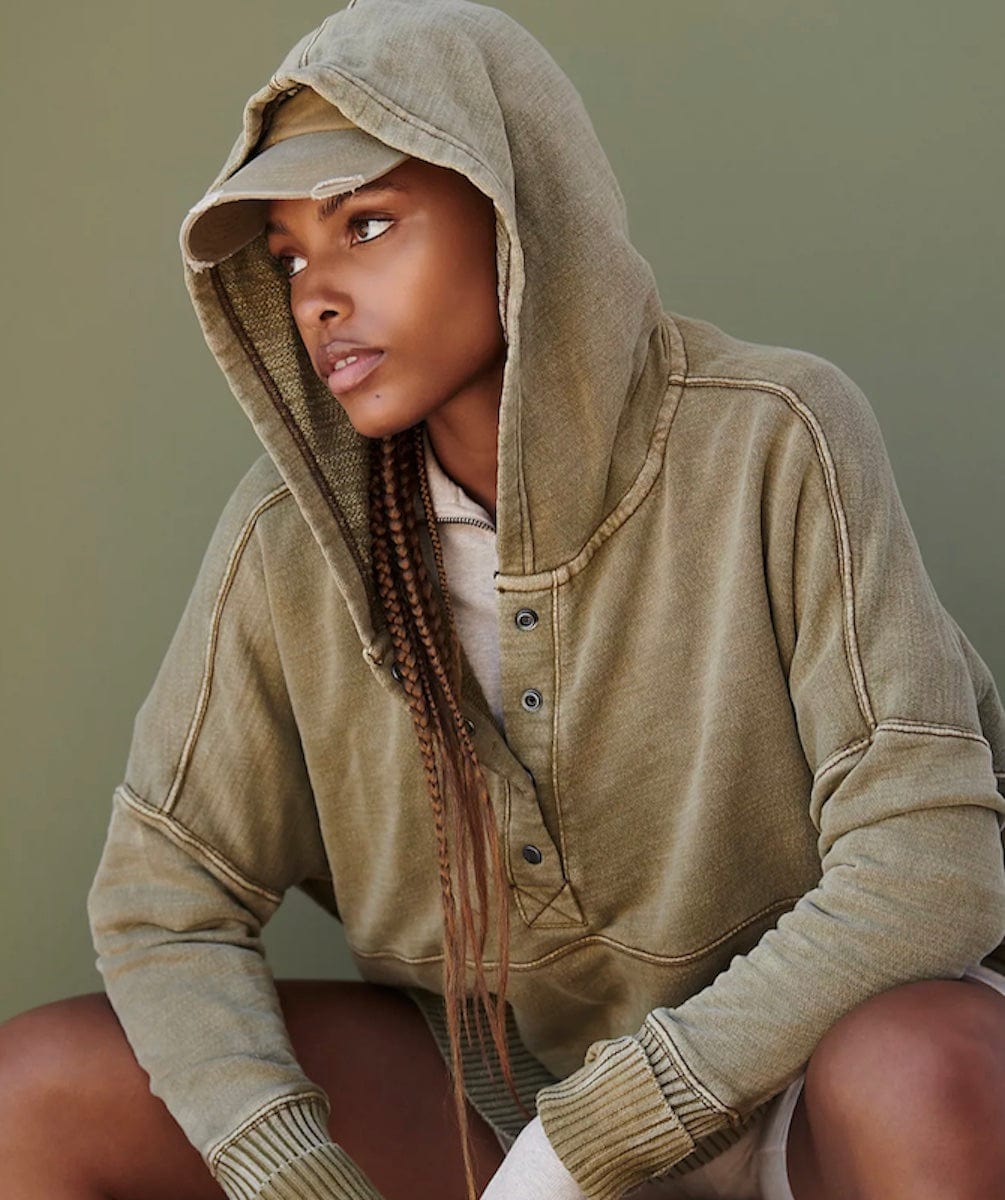 Free People Solid Honey Dove Pullover - Army Hoodies