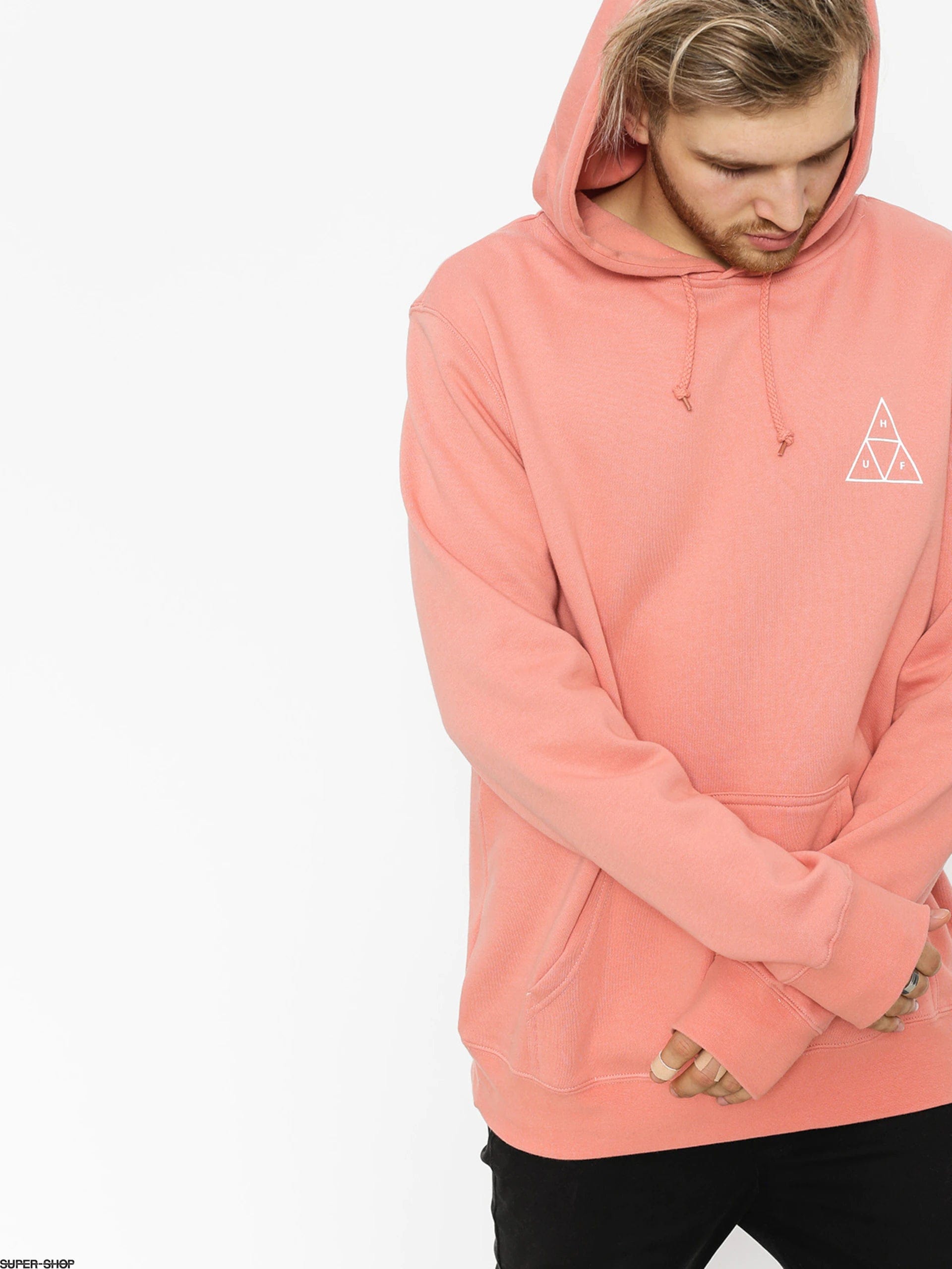 HUF Essentials Pullover Hoodie - Coral Pink Hoodies