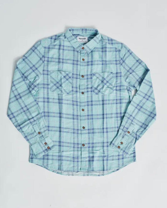 Nomadic Paradise Whirl Casual Long Sleeve Shirt - Aqua/Blue Check T-Shirts - Mens