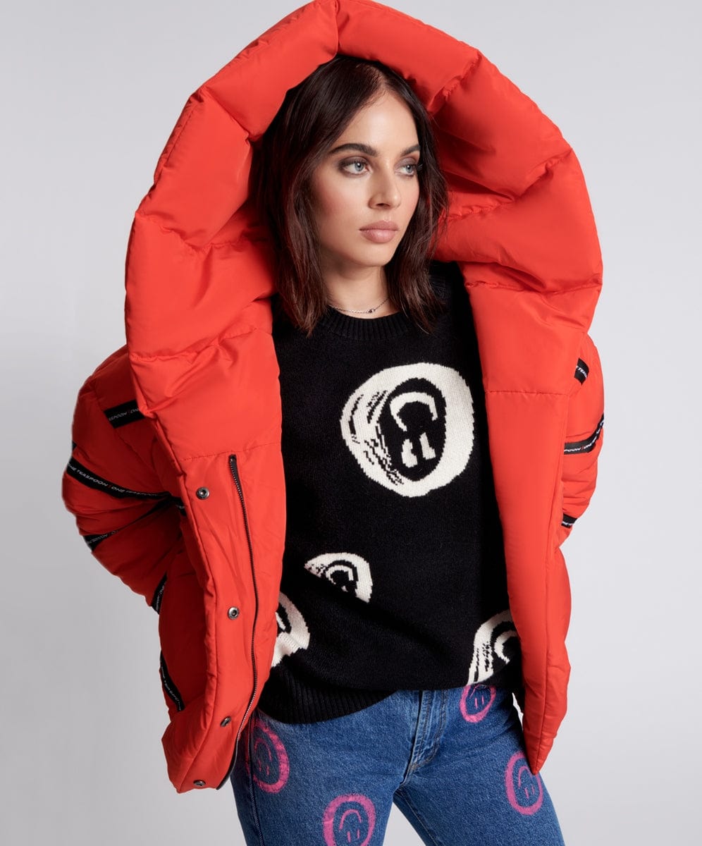 Red puffa hot sale jacket ladies