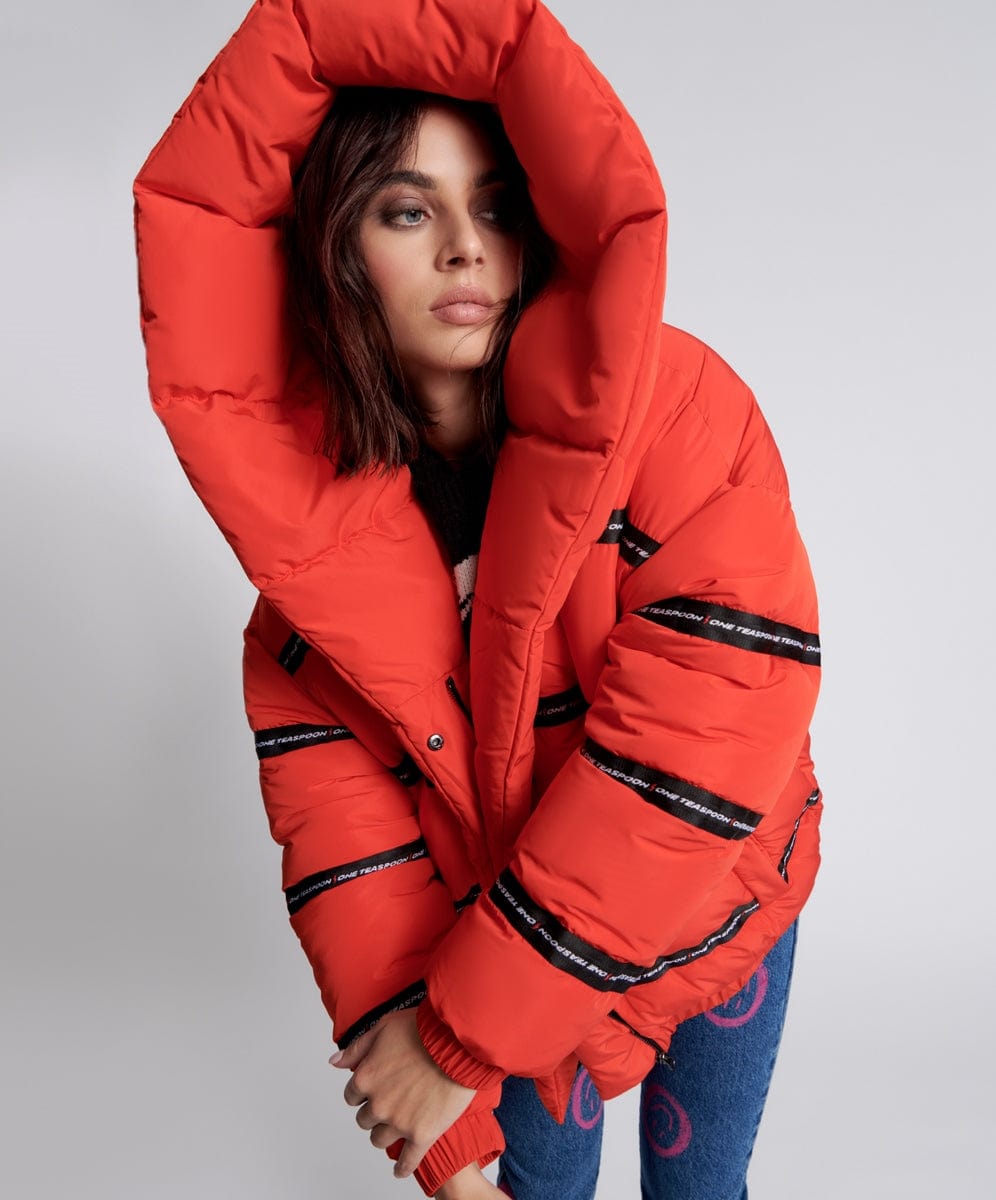 Ladies red hot sale puffa jackets