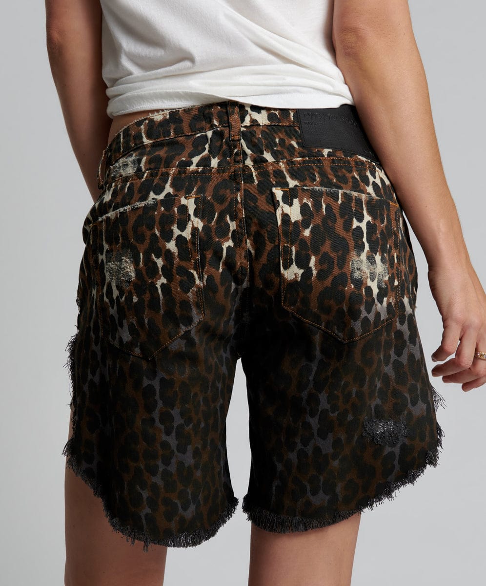 One Teaspoon Cheetahhh Frankies Long Length Denim Short Shorts