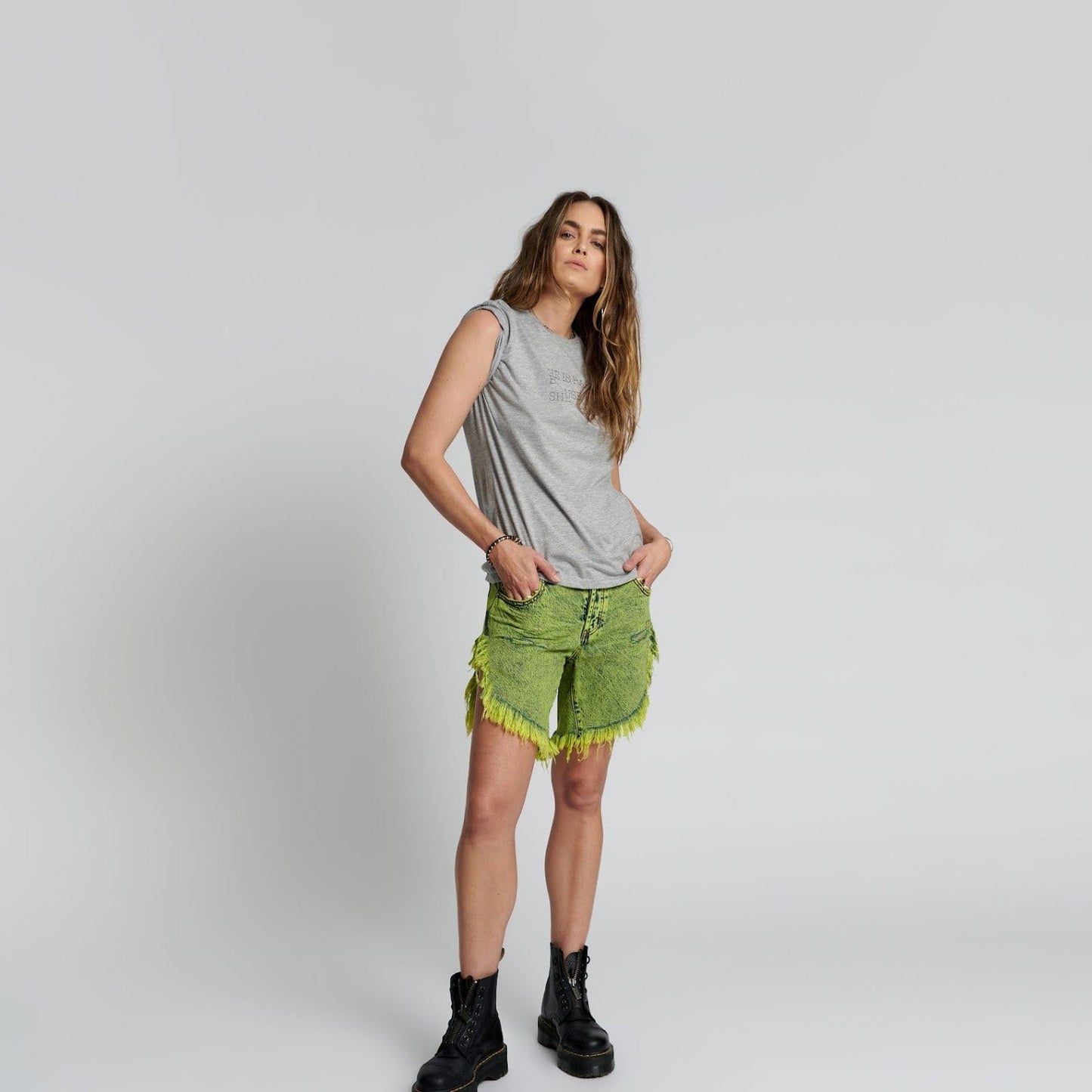 One Teaspoon Cyber Lime Frankies Long Length Shorts Shorts
